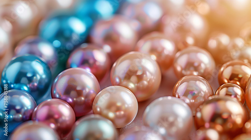 colorful background with pearls and bokeh lights.