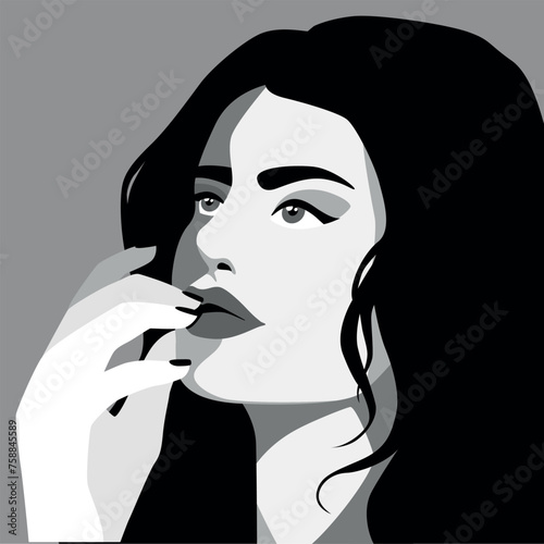 illustration of a woman in black and white style