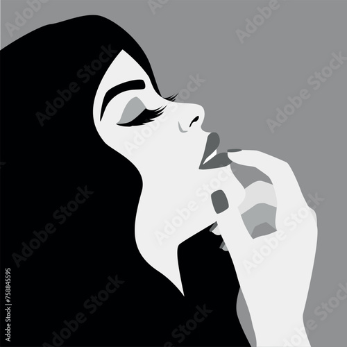 illustration of a woman in black and white style
