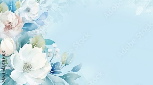Elegant Blue and White Floral Illustration Against a Soft Pastel Background