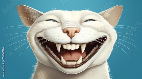 Caricature of a smiling cat on a blue background