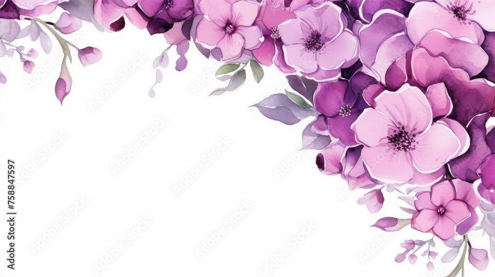 Elegant Purple Flowers and Greenery on a White Background Illustration Elegant Purple Flowers and Greenery on a White Background Illustration