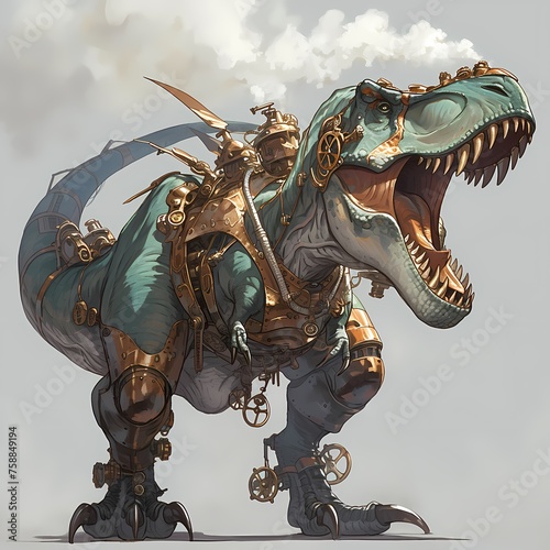 Revive Prehistoric Thrills with a Futuristic Twist  The Ultimate Steampunk Tyrannosaurus Rex - An Epic Fantasy Image for Marketing Geniuses.