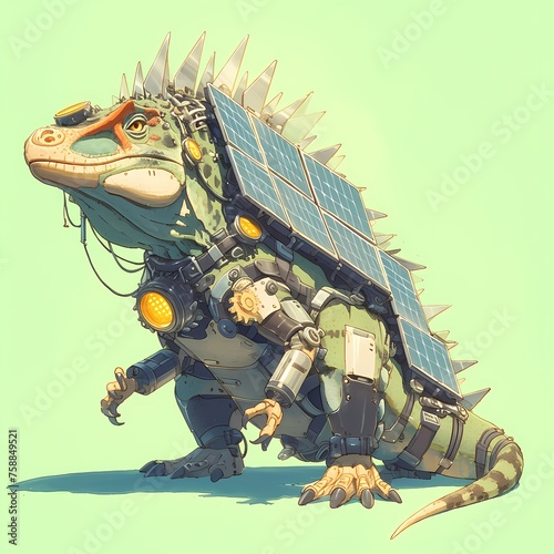 Steampunk Iguanodon with Vivid Imagery: A Timeless Fusion of Prehistoric Creature and Industrial Elegance photo