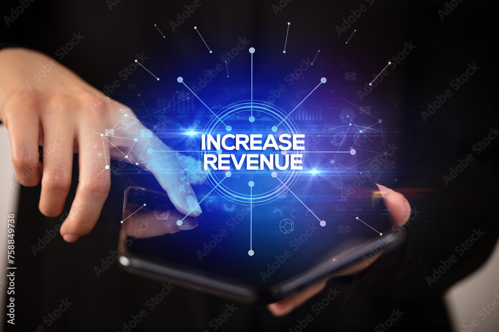 Businessman holding a foldable smartphone, new business concept