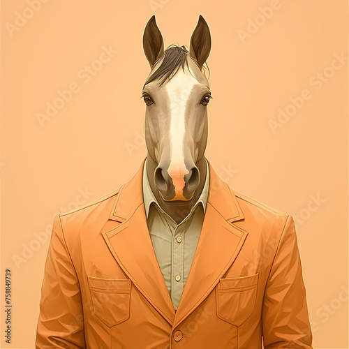 A poised horse takes charge as a team leader in an unexpected business setting photo