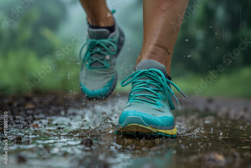 Close-Up of Running Shoes in the Rain