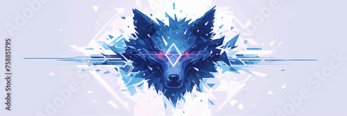 A flat and stylized 2D logo representing a wolf head in an abstract design photo