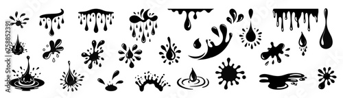Drop water silhouette set. Splash water vector black set icon.