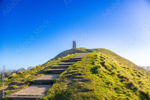 Drone Captures Breathtaking Sunrise with Mist at Glastonbury Tor - A Spectacular View from Somerset's Iconic Landmark
