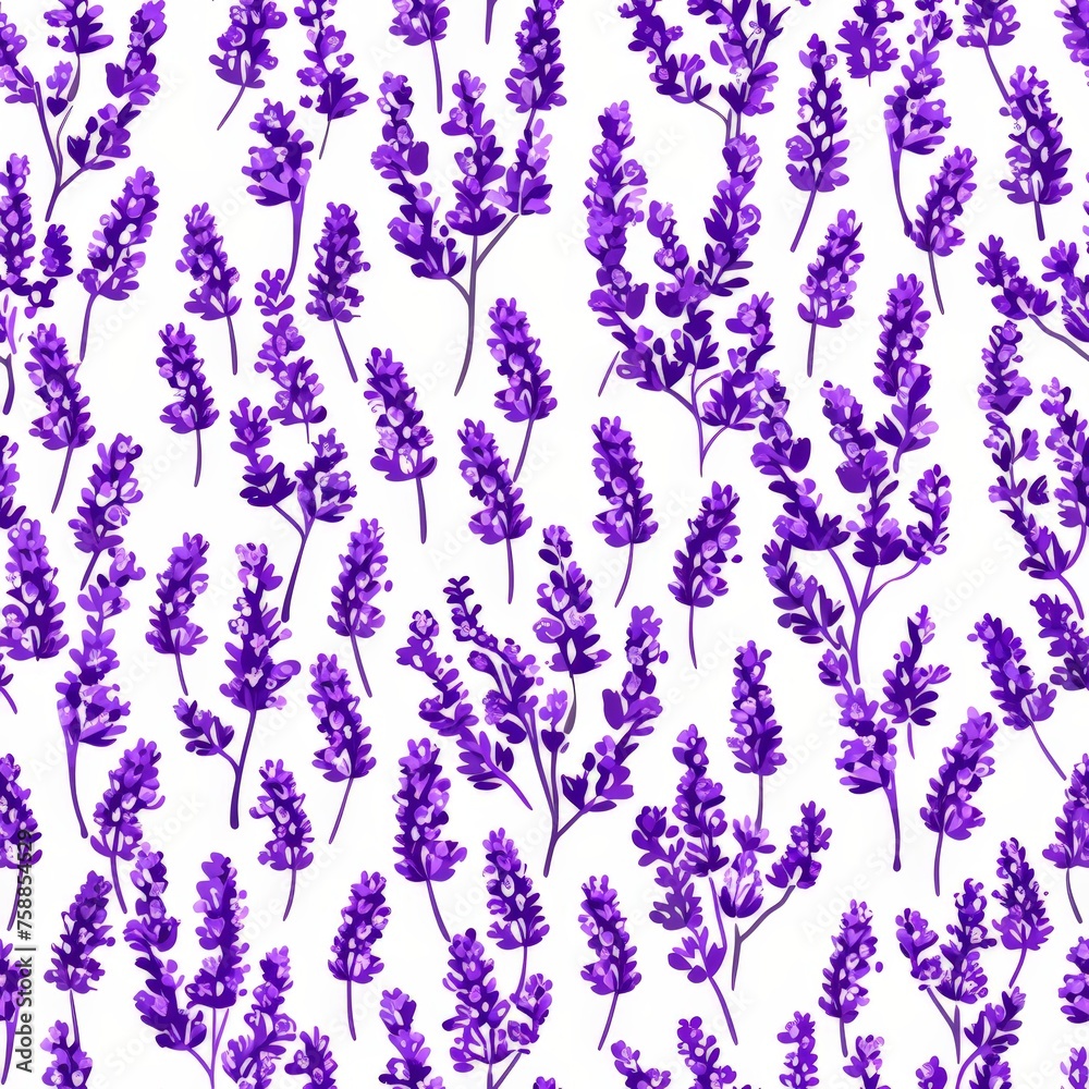 A cluster of vibrant purple flowers gracefully floating on a pristine white background, exuding beauty and elegance, seamless A cluster of vibrant purple flowers gracefully floating on a pristine white background, exuding beauty and elegance, seamless