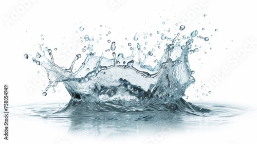 Water with splashes and drops close-up isolated on white background with space for text. Concept: Natures refreshing masterpiece.
