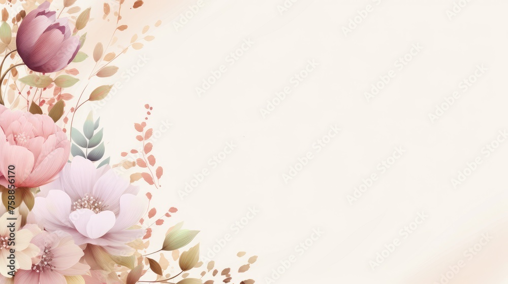 Elegant Watercolor Flowers in Soft Pastel Shades on a Delicate Background Elegant Watercolor Flowers in Soft Pastel Shades on a Delicate Background