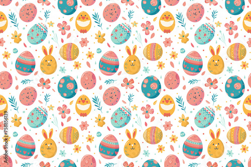 Easter Joy: Colorful Eggs and Bunny Pattern. Festive Spring Illustration.