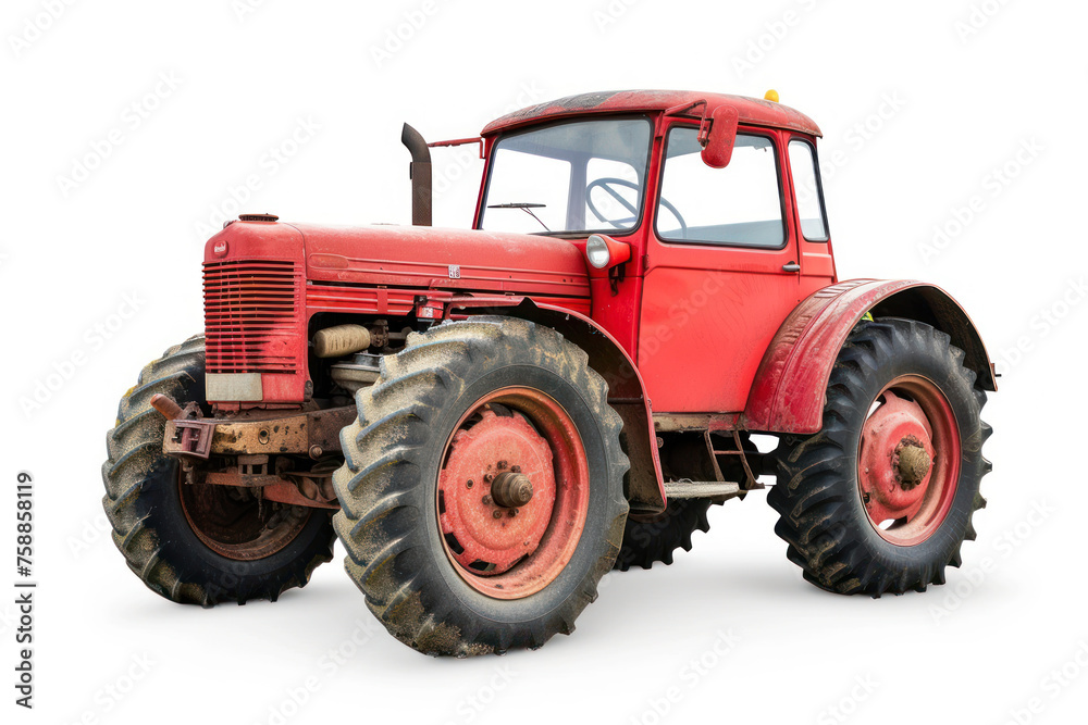 Red retro tractor without roof isolated on white background Red retro tractor without roof isolated on white background