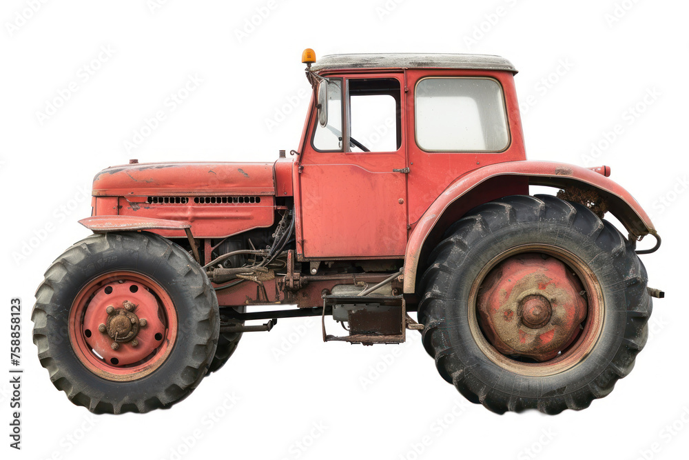 Red retro tractor without roof isolated on white background Red retro tractor without roof isolated on white background