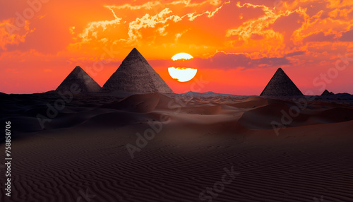 Giza Pyramid Complex at bright blue sky - Cairo  Egypt