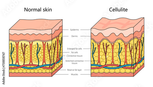 Human cellulite skin structure diagram hand drawn schematic vector illustration. Medical science educational illustration