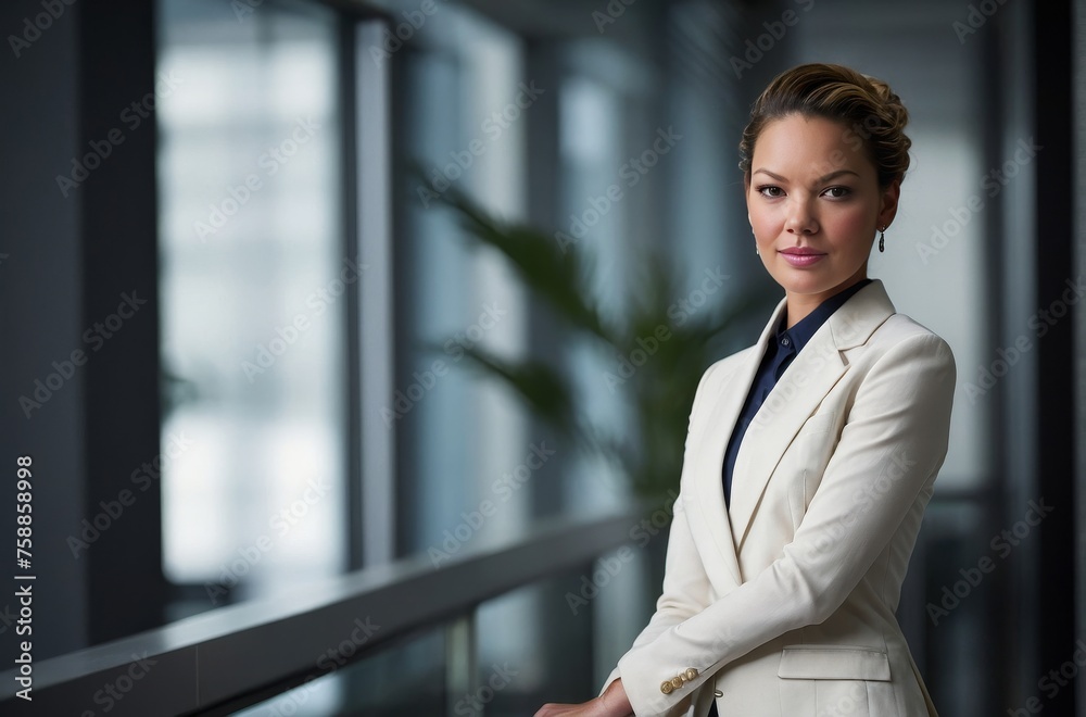 Portrait of young woman leader manager, stands confident Portrait of young woman leader manager, stands confident
