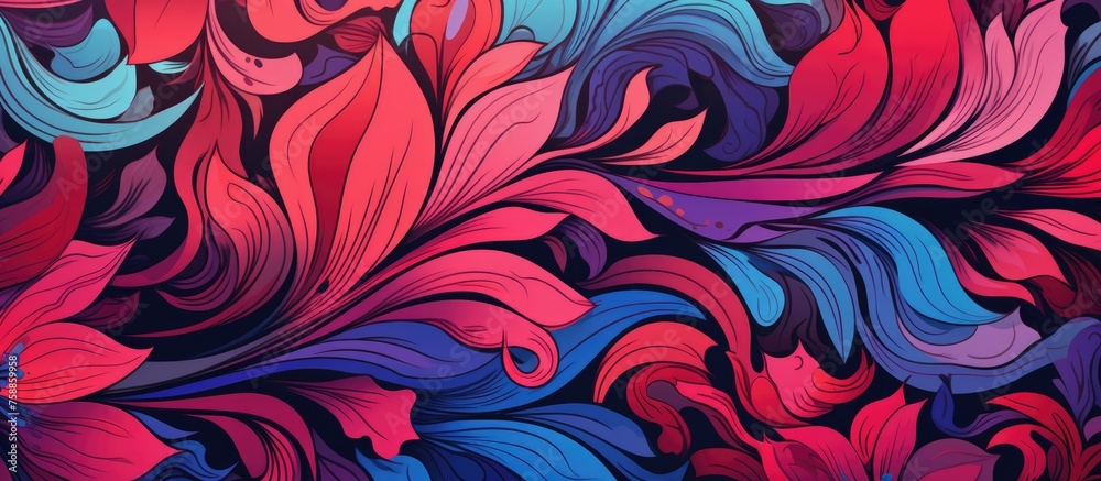 Abstract floral pattern in red, pink, and blue colors. Abstract floral pattern in red, pink, and blue colors.