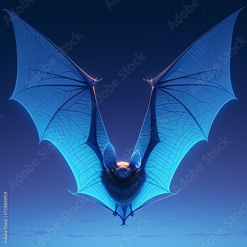 Majestic Fluorescent Indigo Bat Soars Against Stunning Twilight Sky - Stock Image for Marketing photo
