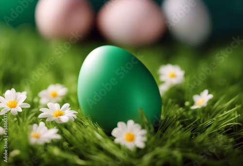 egg Easter green background Spring Blue Colorful Ornament Yellow Decoration Decorative Tradition Dyed Horizontal Symbol Celebrate