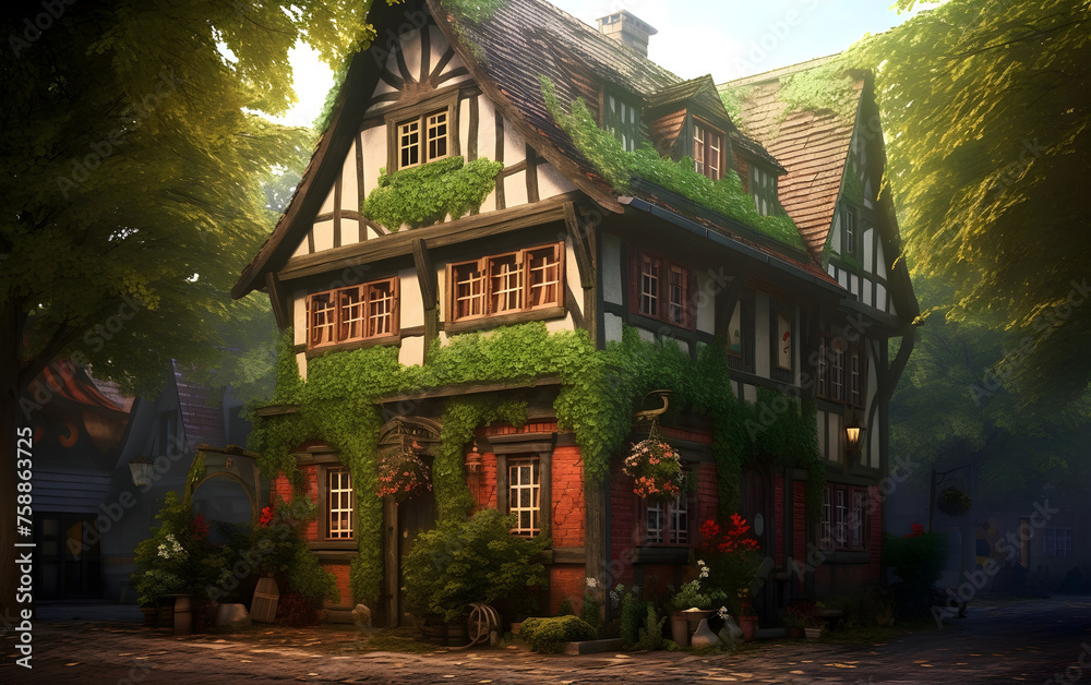 Half-timbered house in the historic district Half-timbered house in the historic district
