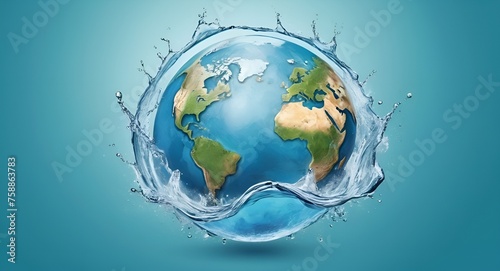 World Earth Day Template  Background Template with water and globe of earth with copy space for text  World Water Day  Environment Protection concept  Generative AI