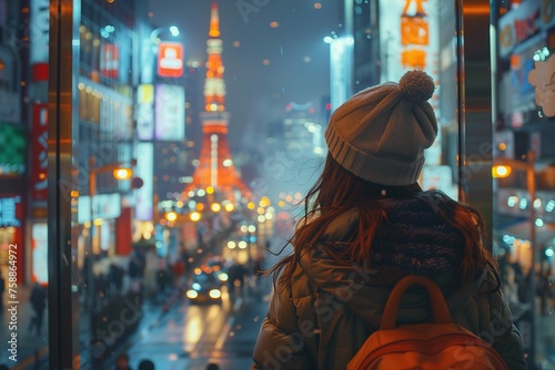 Woman Observing City Night Lights © Jelena