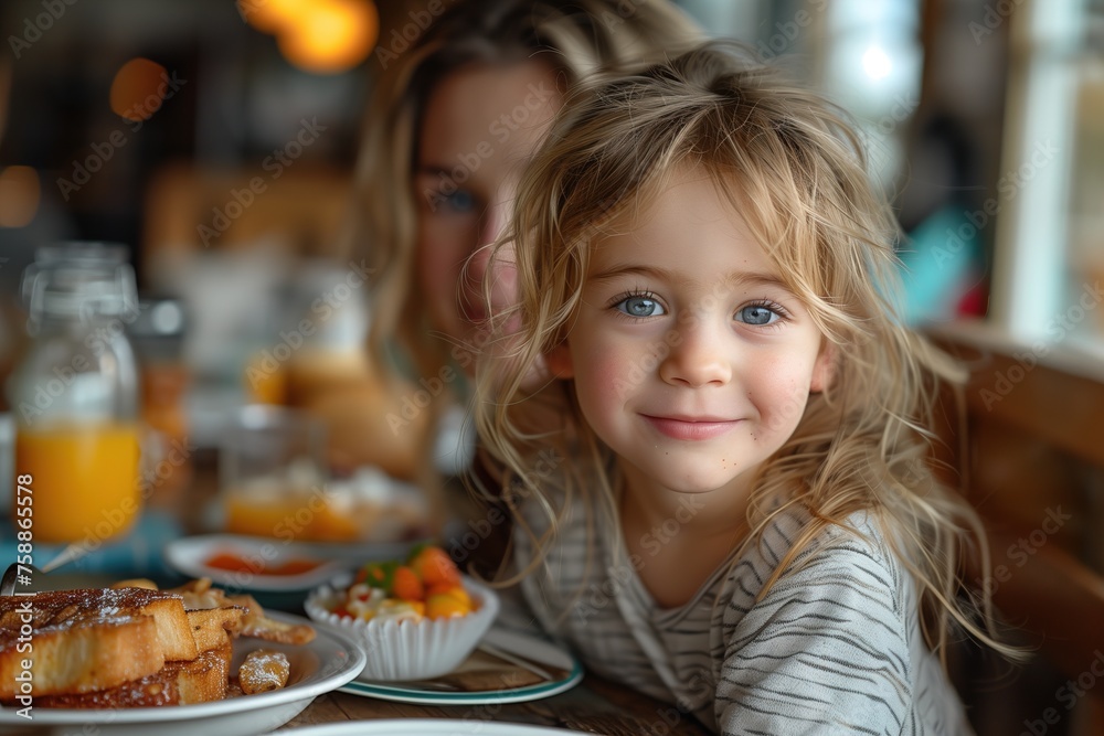 Little Girl Eating Meal at Table