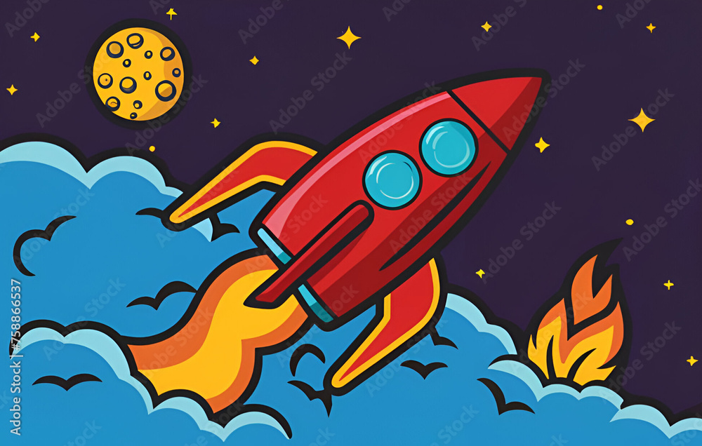 cartoon image of rocket with flames coming from the rear cartoon image of rocket with flames coming from the rear