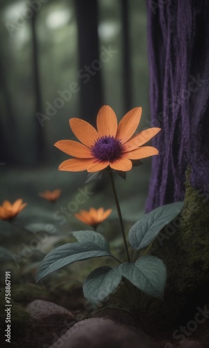 A beautiful purple flower in a dark forest