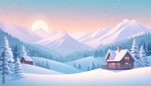 Aesthetic landscape background, winter holiday design © Iremia