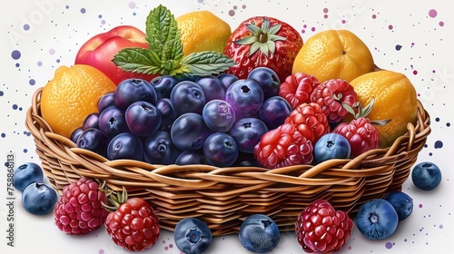 fruits in basket  white background