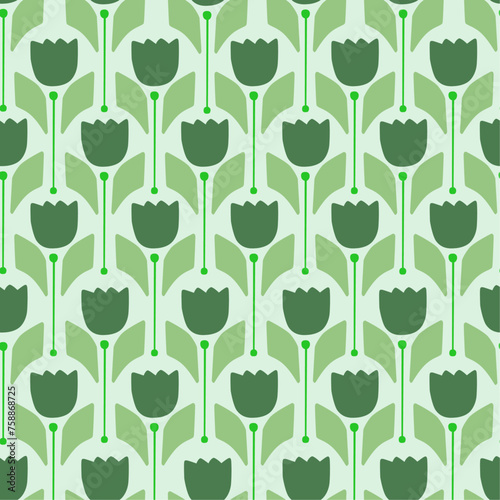 tulips retro wallpaper / vintage green flowers background /seamless pattern