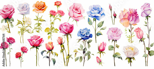 Wallpaper Mural Collection of watercolor roses flowers Isolated on white background Torontodigital.ca