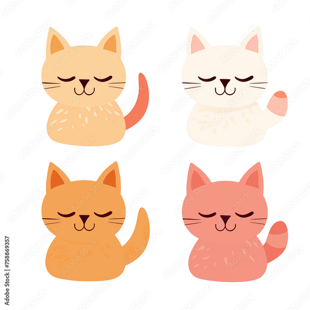 Cute Cartoon Cats with Playful and Sleepy Expressions Illustration
