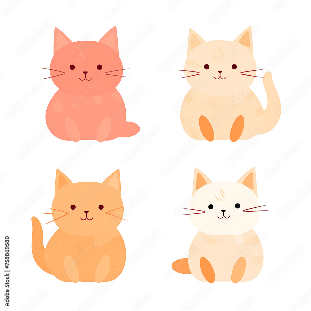Collection of Cute Cartoon Cat Illustrations in Pastel Colors