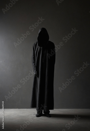 Solitary figure shrouded in shadow with dim lighting reflecting the isolation and weight of depression