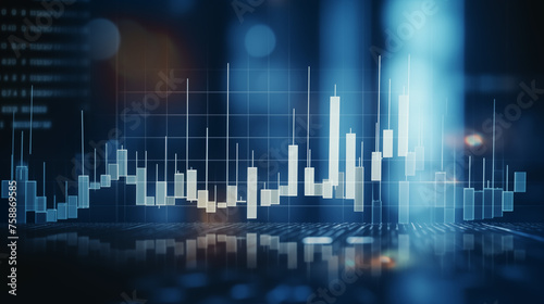 Stock Market Chart and digital graph on Dark Blue Background. financial chart and candlestick graph