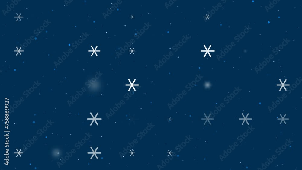 Template animation of evenly spaced astrological sextile symbols of different sizes and opacity. Animation of transparency and size. Seamless looped 4k animation on dark blue background with stars Template animation of evenly spaced astrological sextile symbols of different sizes and opacity. Animation of transparency and size. Seamless looped 4k animation on dark blue background with stars