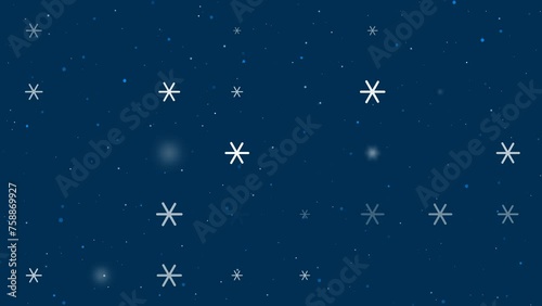 Template animation of evenly spaced astrological sextile symbols of different sizes and opacity. Animation of transparency and size. Seamless looped 4k animation on dark blue background with stars photo