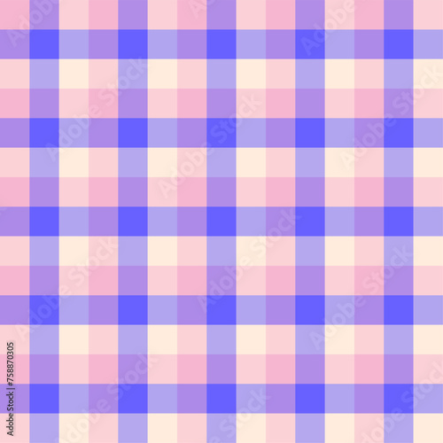 Seamless checkered pattern in blue and pink colours. Creative vibrant trendy tartan background design for kids. Abstract trendy gingham plaid.