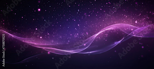 Digital purple particles wave and light abstract background with shining dots stars