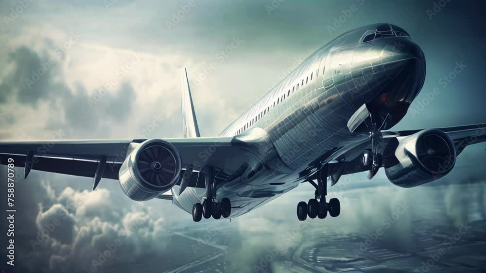 A large plane flies in the sky. The concept of passenger and cargo aviation A large plane flies in the sky. The concept of passenger and cargo aviation
