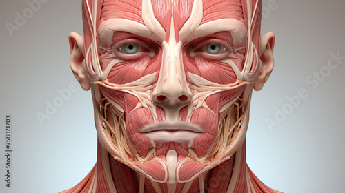 Human Face anatomy, skin and muscles Isolated on grey background photo