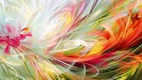 Obraz przedstawia kwiat o wielu kolorach, który eksploduje z energią w wiosennej atmosferze. Kwiat jest centralnym punktem, skupiającym uwagę widza swoją intensywnością i różnorodnością barw.