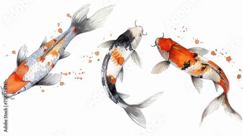 abstract watercolor koi carp fish on a white background.