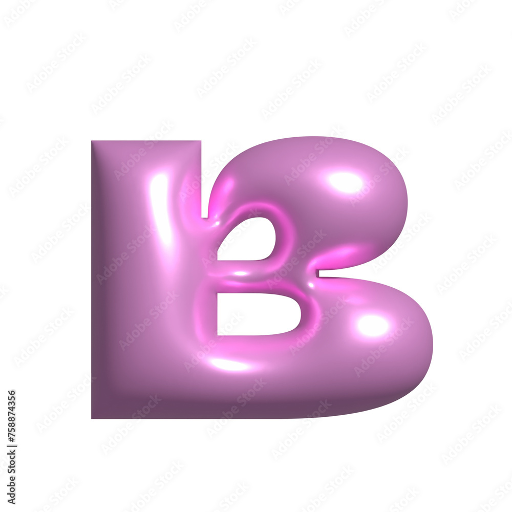 Pink shiny metal shiny reflective letter B 3D illustration