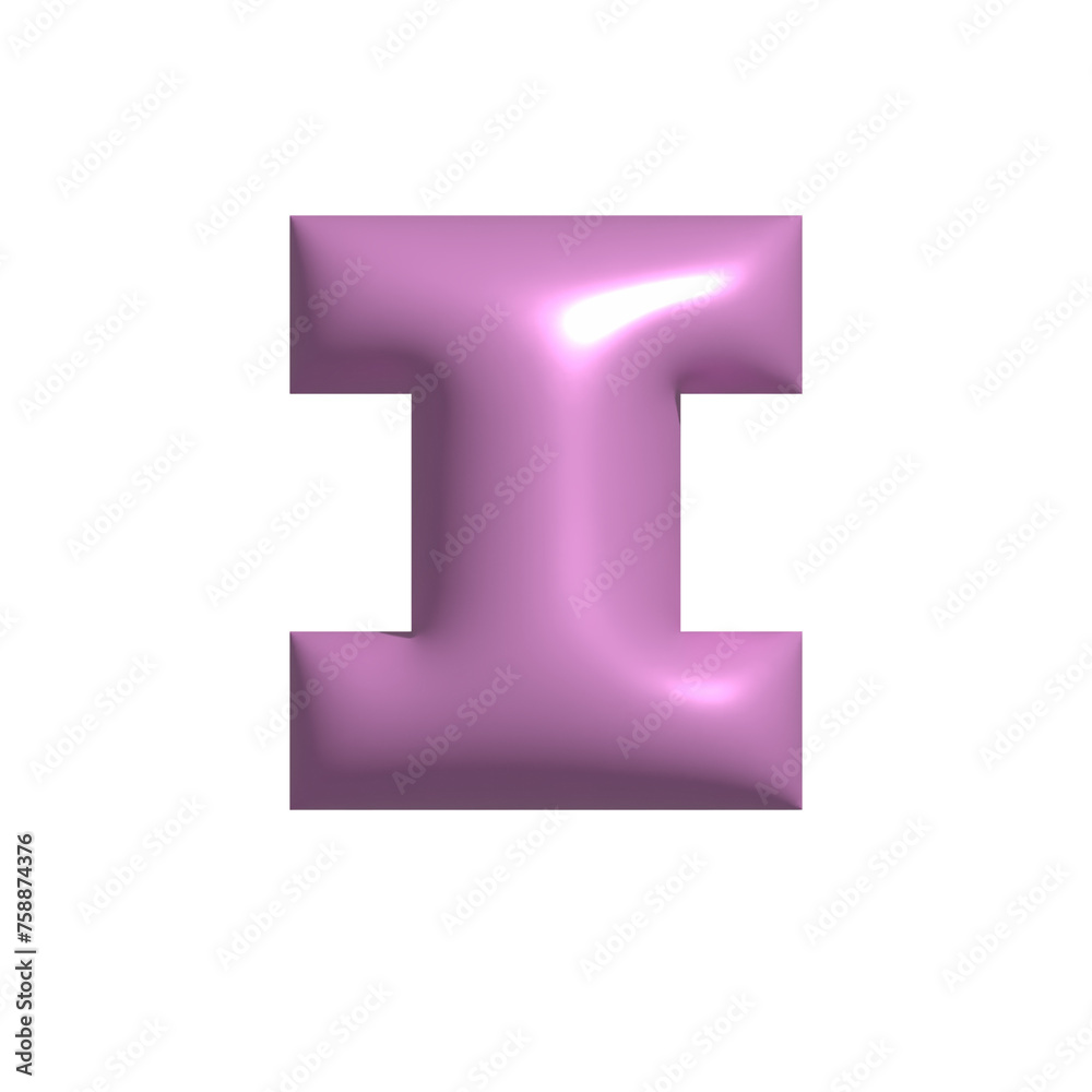 Pink shiny metal shiny reflective letter I 3D illustration Pink shiny metal shiny reflective letter I 3D illustration